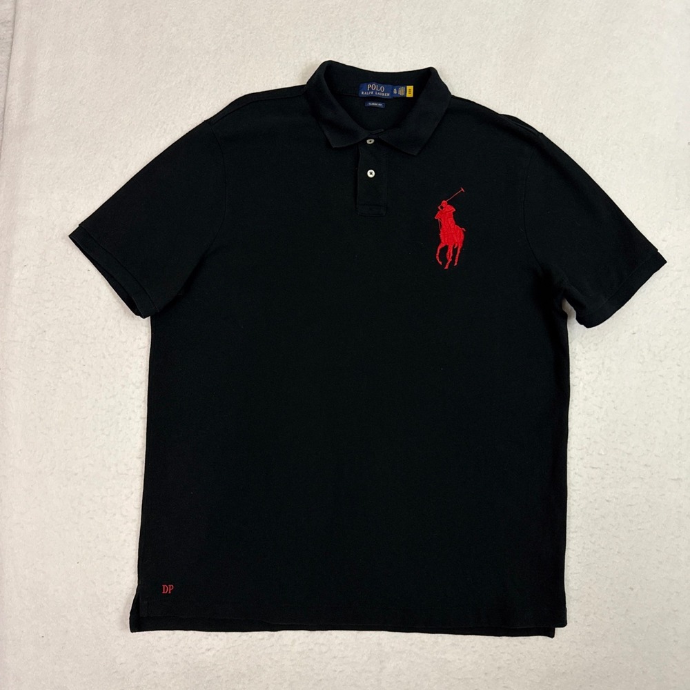Polo Ralph Lauren Big Pony Polo Shirt Mens XL Black Red Classic Fit Cotton Mesh